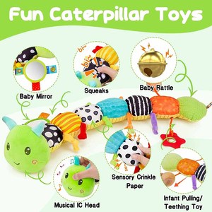 Juguetes Sensoriales Montessori para Bebés, Juguetes Musicales de Peluche de Animales, Juguetes de Oruga Suaves para Bebés, Tiempo Boca Abajo con Sonajero - Product Image 2