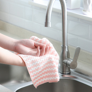 Thickened Absorbent Dishcloth Rectangle Pink Green Stripe Coral Fleece Kitchen Cleaning Towel For Pots And <b>Pans</b> - Product Image 3