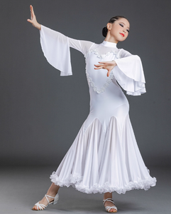 Vestido de baile de salón Blanco profesional falda de gran tamaño vestido de competición de alta calidad vestido de Tango de baile moderno Sexy para niñas - Product Image 3