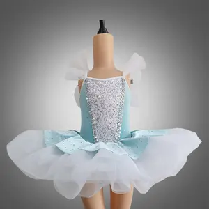 어린이 발레 의상 도매 공장 사용자 정의 소녀 훈련 댄스웨어 스팽글 성능 착용 무릎에 어린이를위한 투투 레오타드