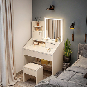 Modern Minimalist <strong>Small</strong> Vanity Table with Light &amp; Storage Cabinet for Bedroom, Space-Saving Luxury <strong>Makeup</strong> <strong>Desk</strong> - Product Image 3