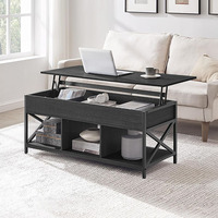 Table basse fonctionnelle relevable avec un design en acier noir en forme de X pour le salon