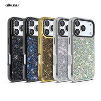 Coque Téléphone Luxe Aikusu OEM Argent Cristal Élégance Marque Femme Design Diamant pour iPhone 17 16 15 14 13 Air Pro Max