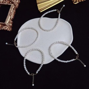 Cadena de Perlas Redondas de 4-5 mm para Niñas, Pulsera de Perlas Pequeñas Fresca y Elegante, Pulseras de Eslabones Finos Delgadas y Delicadas - Product Image 4