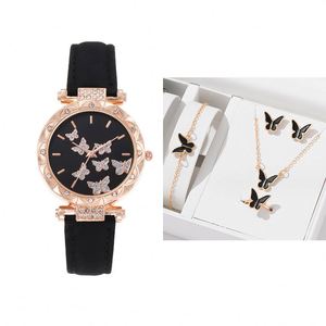 IStapromo Gifts 5pcs/set Multi Color <b>Watch</b> Set Butterfly Ring <b>Necklace</b> Bracelet Earring Luxury Explosive Personality <b>Watch</b> Set - Product Image 3
