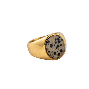 yunnique Fashion <b>Rings</b> <b>Titanium</b> Steel 18K Gold Plated Speckled Stone Wide Face Unisex Gift Jewelry - Product Image 5