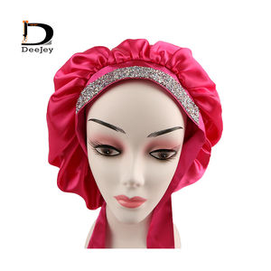 Bonnet en satin réglable avec impression <span class=keywords><strong>de</strong></span> logo personnalisé avec bande à nouer en strass - Product Image 4