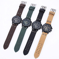 Montre de sport en plein air pour homme, bracelet en cuir givré, montre à Quartz avec calendrier