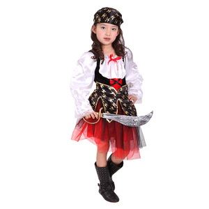 Ensemble de costumes de pirate pour enfants filles, tenue de spectacle d'Halloween, pantalon rayé et robe avec chapeau et épée - Product Image 4