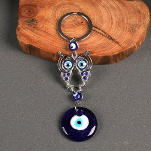 Cú Rỗng Hợp Kim Đáng Yêu Với Đá ThủY Tinh Màu Xanh Hoàng Gia Và Móc Chìa Khóa Mặt Dây Chuyền Mắt Quỷ Tròn 1.2" - Product Image 2