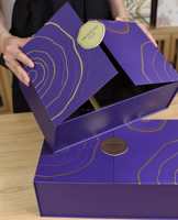 Boîte rigide personnalisée de luxe pour bougies, à double porte magnétique, avec revêtement UV, en matériaux recyclés, pour emballage cadeau de fard à joues en poudre libre