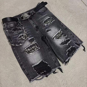 Short en jean déchiré décontracté de haute qualité pour homme, coupe droite ample, style streetwear, respirant, vintage - Product Image 1
