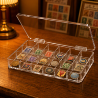 Boîte de rangement pour badges en acrylique Calic avec couvercle rabattable, étui transparent à grille pour collections de timbres et de pièces de monnaie, logo personnalisé, usine ODM