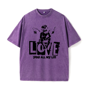 T-Shirt Oversize da Uomo con Grafica 'Love You All <span class=keywords><strong>My</strong></span> Life' Stile Retrò Streetwear, Manica Corta, 100% Cotone Lavorato a Maglia Ecologico - Product Image 3