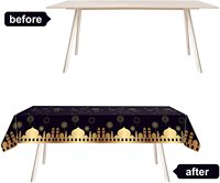 Nappe imperméable jetable en plastique de Ramadan Mubarak pour la décoration de fête de l'Aïd Mubarak noir fait à la main fournitures de fête gratuites