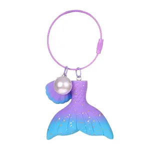 Funky Gradient Pearl Mermaid Tail Keychain Cartoon Resin Keychain Jewelry for Girl Christmas Gift