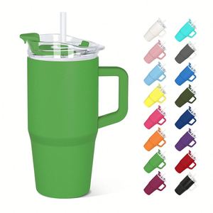 Nouveauté : Gobelets isothermes en acier inoxydable de 22 oz avec revêtement en poudre colorée, avec poignée et couvercles anti-fuite, pour enfants, idéal comme cadeau - Product Image 2