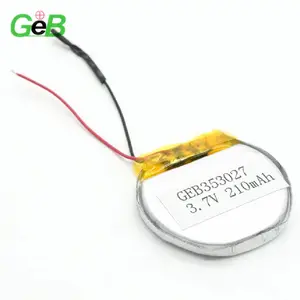 GEB工厂353027 3.7v 210毫安时200毫安时圆形锂聚合物充电电池，带无线智能手表3.7V证书
