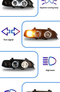 Ensemble de phares modifiés pour BMW Série 5 E39, années 95-03, avec <span class=keywords><strong>projecteur</strong></span> Angel Eye modifié, phares au xénon - Product Image 5