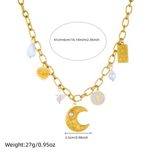 <b>Cross</b> Border Fashion Retro Gold Plated Stainless Steel <b>Chain</b> Moon Star <b>Cross</b> Pendant Necklace Gift - Product Image 4