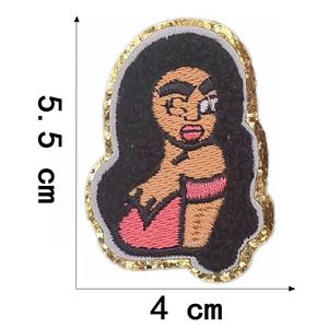 New Arrival Black Girl Patches Machine Embroidery Iron on Glitter Chenille Black Girl Patches for Decoration - Product Image 5