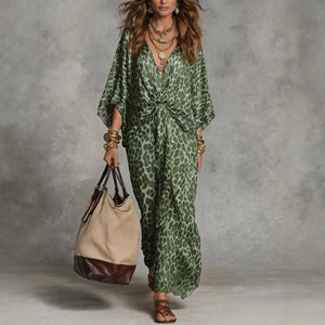 Abito <span class=keywords><strong>Lungo</strong></span> da Donna Plus-Size con Stampa Leopardata, Scollo a V e Vita Alta, Vestibilità Ampia, Bestseller eBay Primavera 2026 - Product Image 4