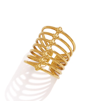 Anillo Clásico Hueco J&D Jewelry, Chapado en Oro de 18K, Acero Inoxidable, Zirconia, Anillo Abierto de Malla Lineal Hueca Multicapa
