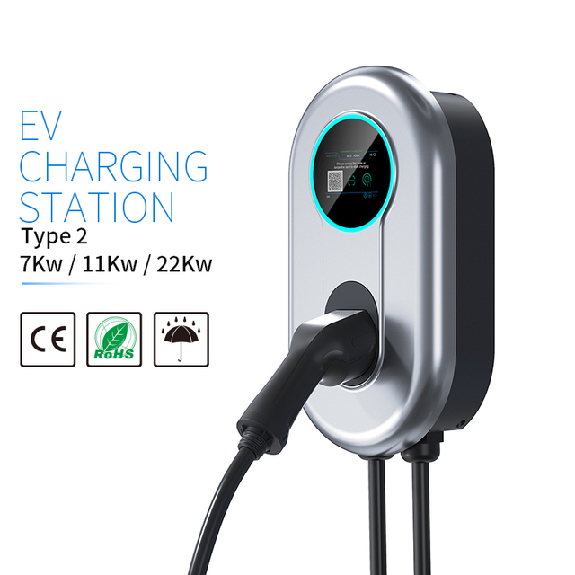 Eco-Friendly New APP Wallbox EV Smart Charger 22 kW 32A Electric Vehicle AC Charging Station with Type 2 Cable