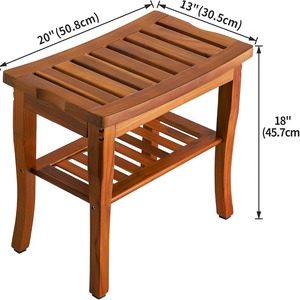 Tabouret de salle de bain en bois à double rangement, 50,8x30,5x45,7 cm, pour utilisation à côté de la baignoire - Product Image 4