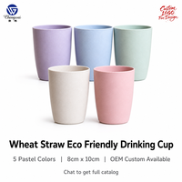 Gobelet écologique en paille de blé personnalisé, 5 couleurs pastel, 8x10cm, finition mate, biodégradable, usage quotidien, cadeau, OEM, vente en gros