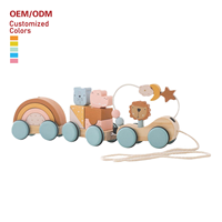 Jouet de train à tirer en bois Montessori, blocs d'animaux à empiler, puzzle arc-en-ciel, voiture à tirer, jouet éducatif pour les enfants de 4 à 6 ans