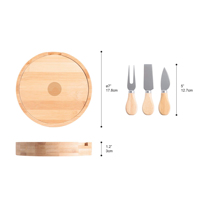 Vaisselle ronde durable en bois de bambou personnalisée petite charcuterie à rotation d'acacia mini planche à fromage et ensemble de couteaux