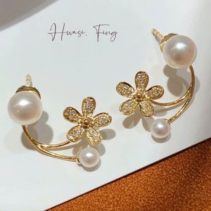 Pendientes de Oro de 18K con Diseño de Hada y Diamantes Naturales de 0.1ct, Perlas y Flores, Regalo Ideal para Fiestas, Xinfly, Superventas - Product Image 1
