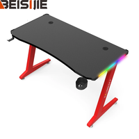Bureau de jeu PC en métal réglable en hauteur Wquantum, éclairage LED RVB, ergonomique, mélamine, multifonction, porte-gobelet, support pour casque