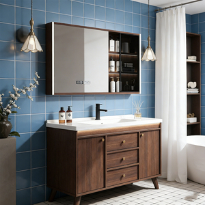 <span class=keywords><strong>Mobile</strong></span> da <span class=keywords><strong>Bagno</strong></span> di Lusso Stile Mid-Century Moderno con Armadietto a Specchio LED e Ampio Spazio di Archiviazione - Product Image 1