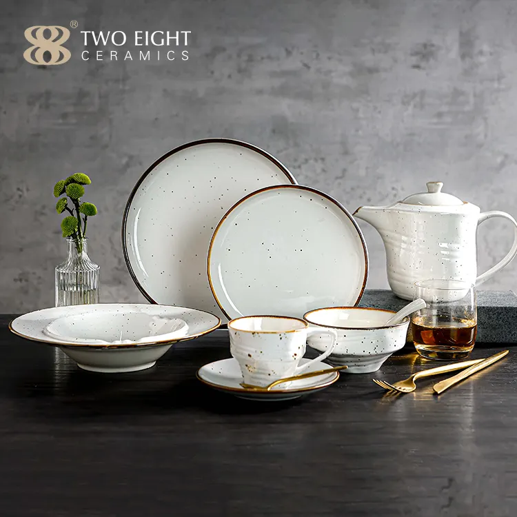 High-quality ceramic dishes & plates tableware White kitchenware ceramic bowl and cups set porcelain dinnerware sets