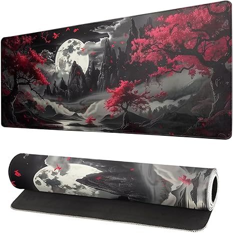Red Moon Pattern Cartoon Large Game Mouse Pad Non-Slip Base Extension Animation Wear-Resistant Waterproof Stock