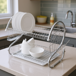 Escurridor de Platos de Doble Capa en Forma de S de Acero Inoxidable con Bandeja, Estante de Almacenamiento de Cocina para Tazones, Platos, Cucharas y Palillos - Product Image 2