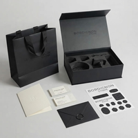 Boîte magnétique noire mate personnalisable avec logo, conteneur rigide premium avec insert en mousse EVA découpée pour emballage de luxe en gros