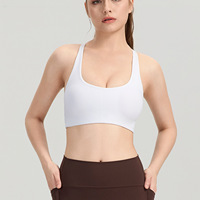 Soutien-gorge de sport respirant en Spandex/Nylon à maintien moyen, dos nu, pour femme, avec design sexy et bretelles croisées, couleur unie, collection Printemps/Été