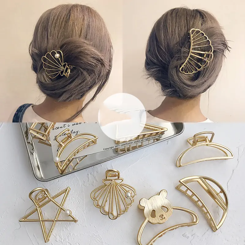Metal hairpin for women wholesale hair claw clips Creative hollow metal hair clip for women