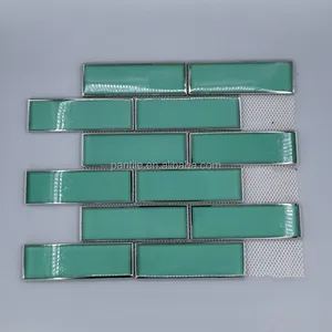 Полосная мозаичная плитка из зеленого стекла, мозаичная плитка для кухни на стену