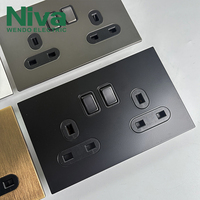 Prises murales Niva Home en acier inoxydable, panneau noir mat, interrupteurs muraux, double prises pour hôtel, bureau, maison, norme britannique