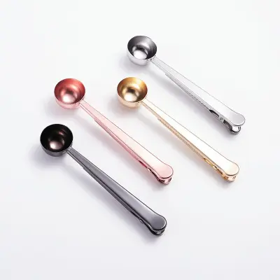 stainless steel clip gold black color household spoon tea small coffee scoop