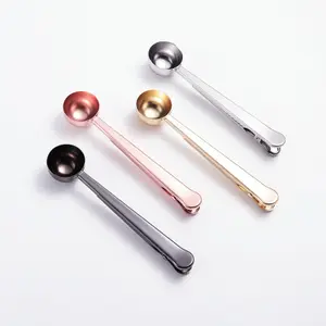 stainless steel clip gold black color household spoon tea small coffee scoop