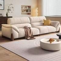 Sofá Modular Largo de Tela con Brazos Curvos Modernos y Patas Triangulares de Madera Sólida para Sala de Estar Contemporánea