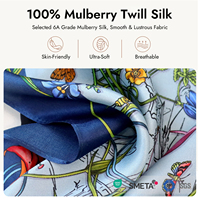 Châle en soie de mûrier 6A, soyeux, brillant, doux pour la peau, à tombé fluide, avec motif papillon personnalisé, faible MOQ, base bleue claire et bordure à motif papillon