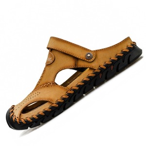 Sandales pour hommes, sandales de plage à double usage, sandales décontractées respirantes en cuir tressé, sandales en cuir de vachette double couche, chaussures pour hommes - Product Image 4