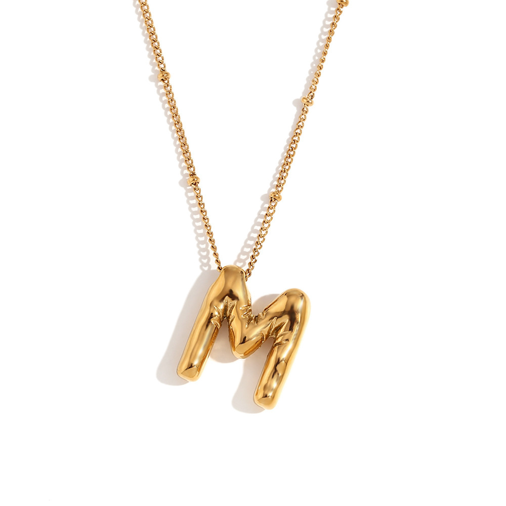 Party Balloon Letter Pendant Necklace - Gold -M