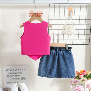 แฟชั่นเด็ก เสื้อผ้าเด็ก เสื้อกั๊กประดับลูกปัดลายดอกไม้สำหรับเด็กผู้หญิงช่วงฤดูร้อน และชุดกระโปรงยีนส์ประดับลูกปัด ชุดเสื้อผ้าเด็กผู้หญิง 2-8 ปี - Product Image 5